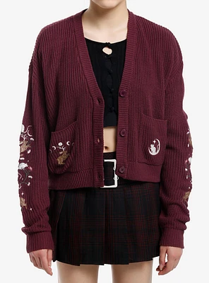 Thorn & Fable Deep Purple Rodent Embroidered Girls Cardigan