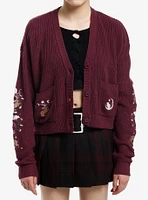 Thorn & Fable Deep Purple Rodent Embroidered Girls Cardigan