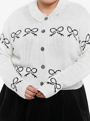 Sweet Society White Glitter Bow Collar Girls Cardigan Plus