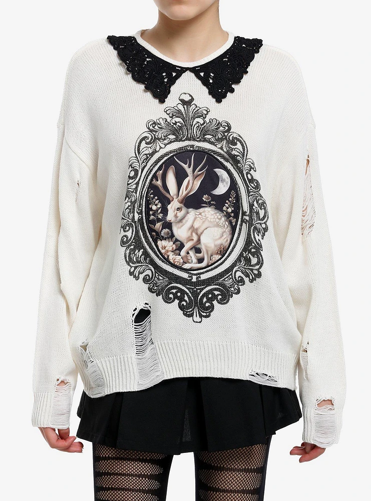 Thorn & Fable Jackalope Distressed Knit Girls Sweater