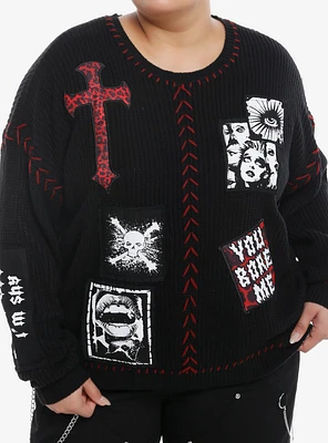 Social Collision Skull & Cross Patches Knit Girls Sweater Plus