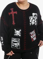 Social Collision Skull & Cross Patches Knit Girls Sweater Plus