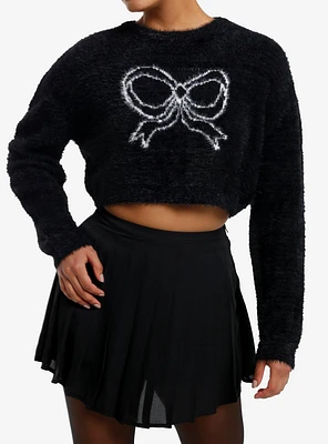 Sweet Society White Bow Fuzzy Girls Sweater