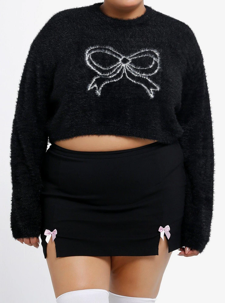 Sweet Society White Bow Fuzzy Girls Sweater Plus