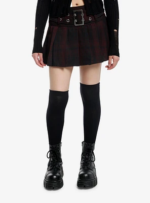 Thorn & Fable Black Burgundy Wide Belted Mini Skirt