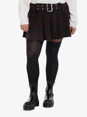 Thorn & Fable Black Burgundy Wide Belted Mini Skirt Plus