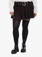 Thorn & Fable Black Burgundy Wide Belted Mini Skirt Plus