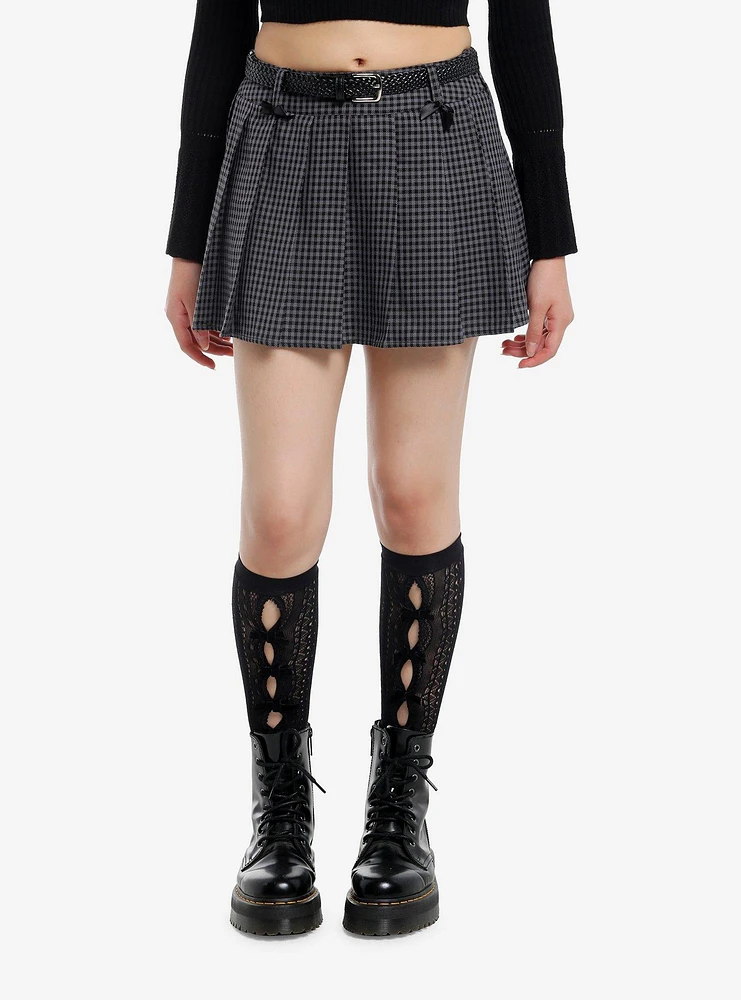 Sweet Society Black & Grey Micro Gingham Pleated Mini Skirt