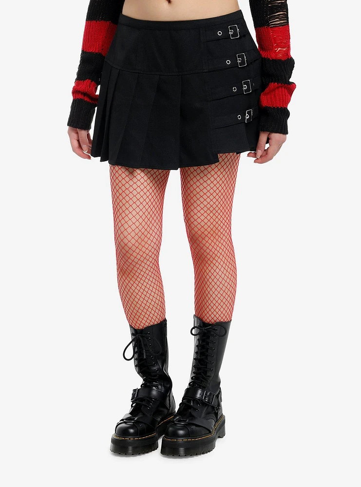 Social Collision Black Side Buckle Mini Skirt