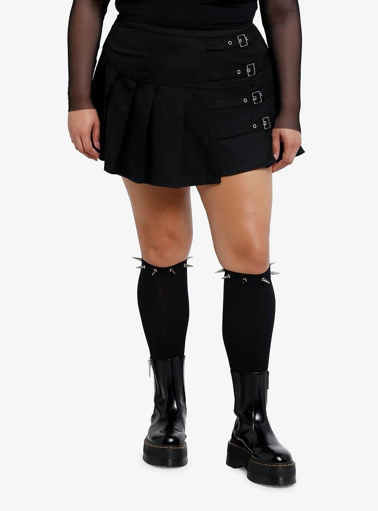 Social Collision Black Side Buckle Mini Skirt Plus