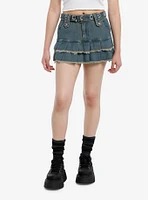 Social Collision Vintage Wash Studded Grommet Denim Mini Skirt