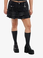 Social Collision Black Stud & Charm Ruffle Denim Mini Skirt Plus