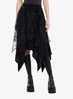 Cosmic Aura Black Rose Lace Hanky Hem Midi Skirt