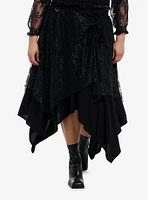 Cosmic Aura Black Rose Lace Hanky Hem Midi Skirt Plus