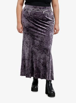 Cosmic Aura Purple Velvet Cross Chain Belt Maxi Skirt Plus