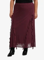 Cosmic Aura Merlot Asymmetrical Ruffle Midaxi Skirt Plus