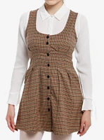 Sweet Society Brown Plaid Apron Mini Dress