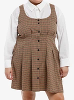 Sweet Society Brown Plaid Apron Mini Dress Plus