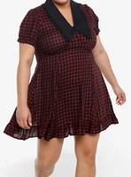 Sweet Society Red & Black Checkered Bib Collar Mini Dress Plus