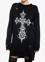 Cosmic Aura Gothic Cross Distressed Sweater Dress