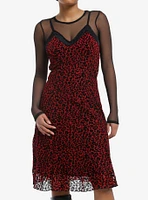 Social Collision Red & Black Leopard Print Fishnet Twofer Dress