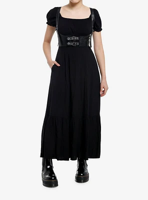 Thorn & Fable Faux Leather Harness Maxi Dress