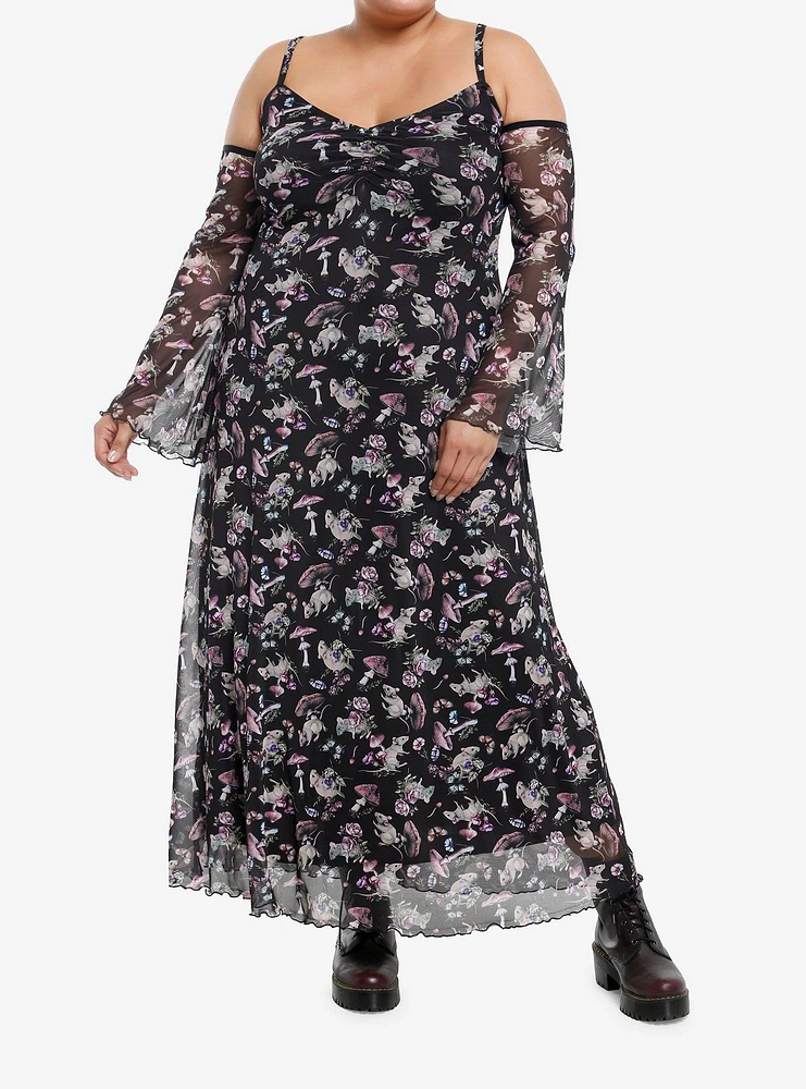 Thorn & Fable Mushroom Rat Cold Shoulder Maxi Dress Plus