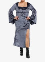 Cosmic Aura Skull Filigree Debossed Velvet Maxi Dress Plus