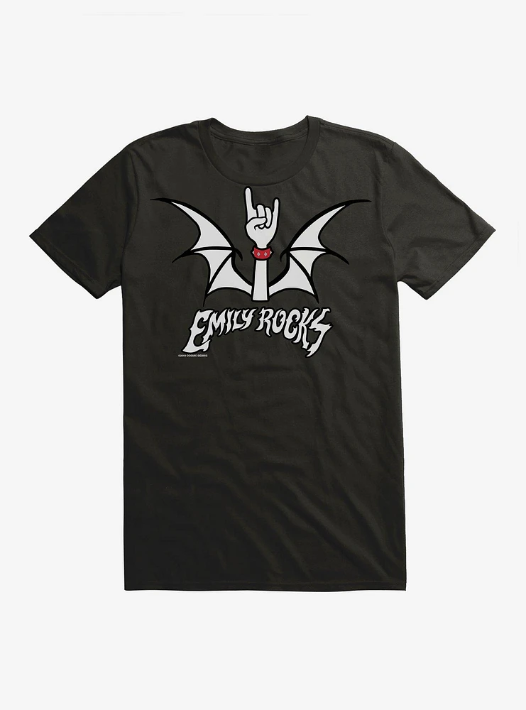 Emily The Strange Rocks Bat Wings Black T-Shirt