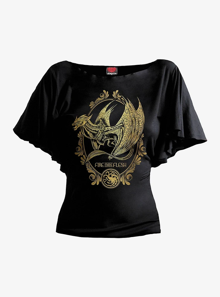 House of the Dragon Filigree Boat Neck Bat Sleeve Top