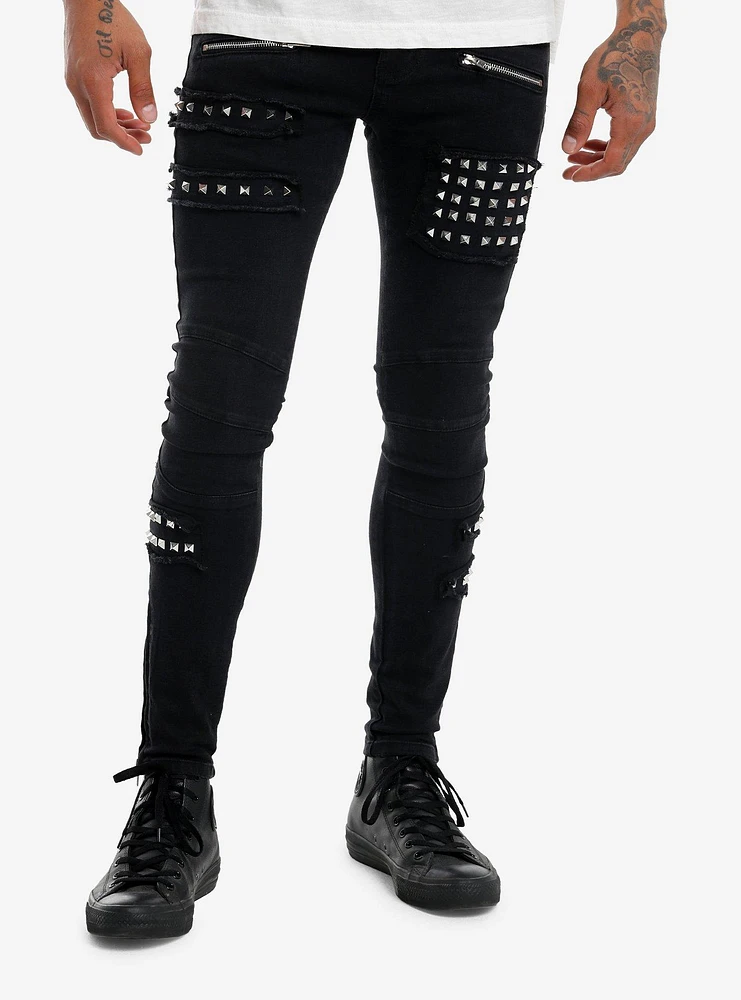 Black Pyramid Stud Patch Stinger Jeans