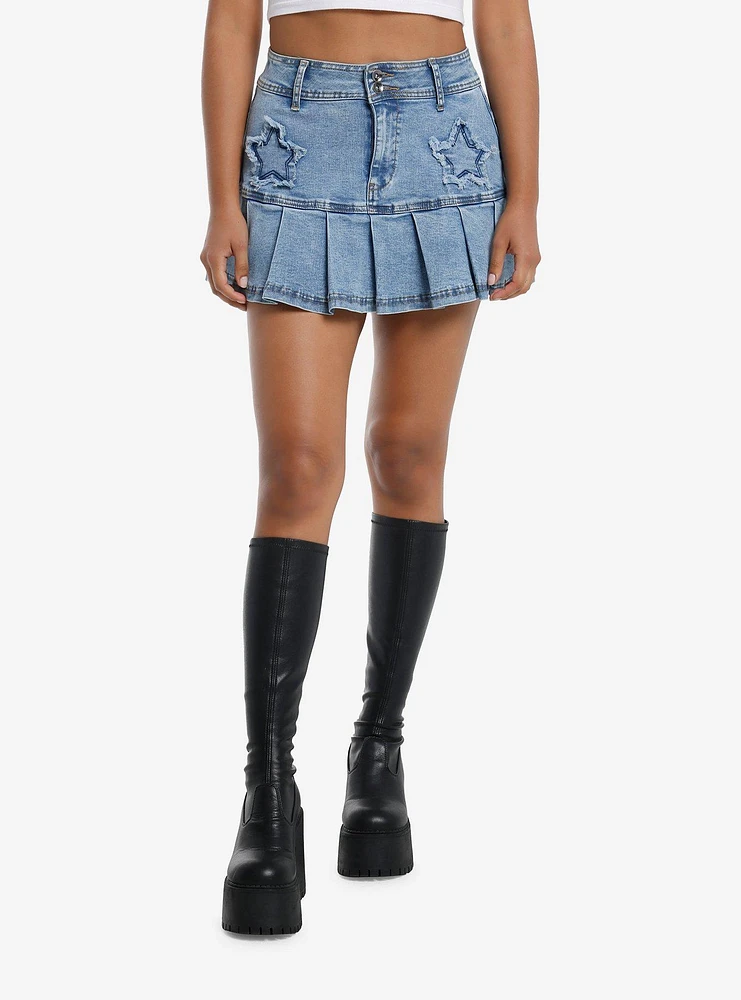 Sweet Society Star Patch Pleated Denim Skirt