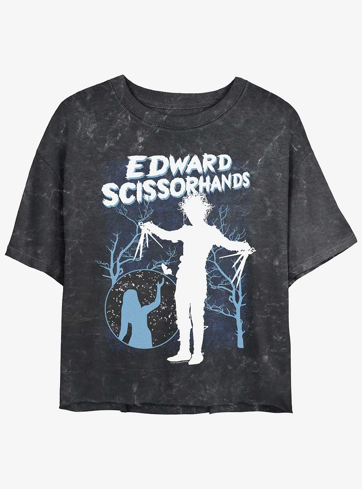 Edward Scissorhands Snowy Night Girls Mineral Wash Crop T-Shirt