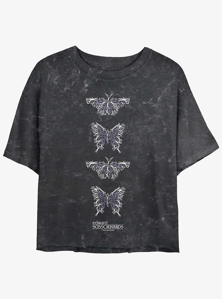 Edward Scissorhands Butterfly Scissors Girls Mineral Wash Crop T-Shirt