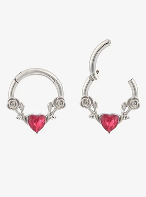 Steel Silver Heart & Roses Hinged Clicker