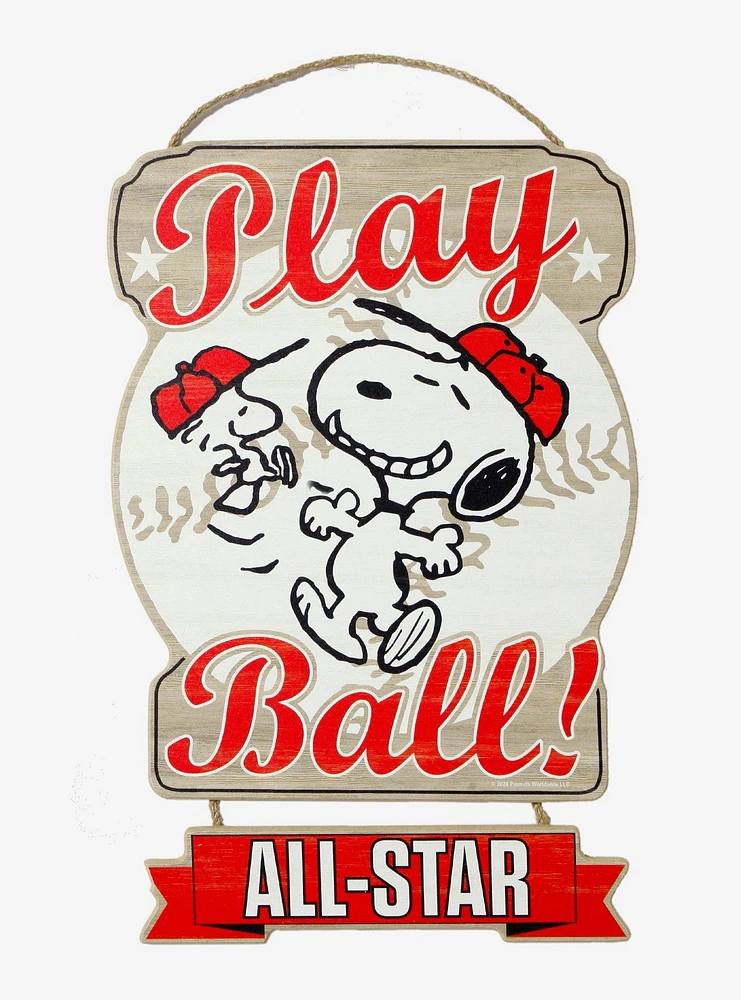 Peanuts Snoopy & Woodstock Baseball Play Ball Wall Sign