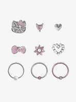 Hello Kitty Steel Silver Icons Nose Stud & Hoop 9 Pack