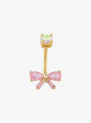 14G Steel Gold Pink Bow Navel Barbell