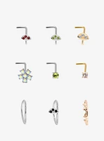 Steel Silver & Gold CZ Mushroom Nose Stud Hoop 9 Pack