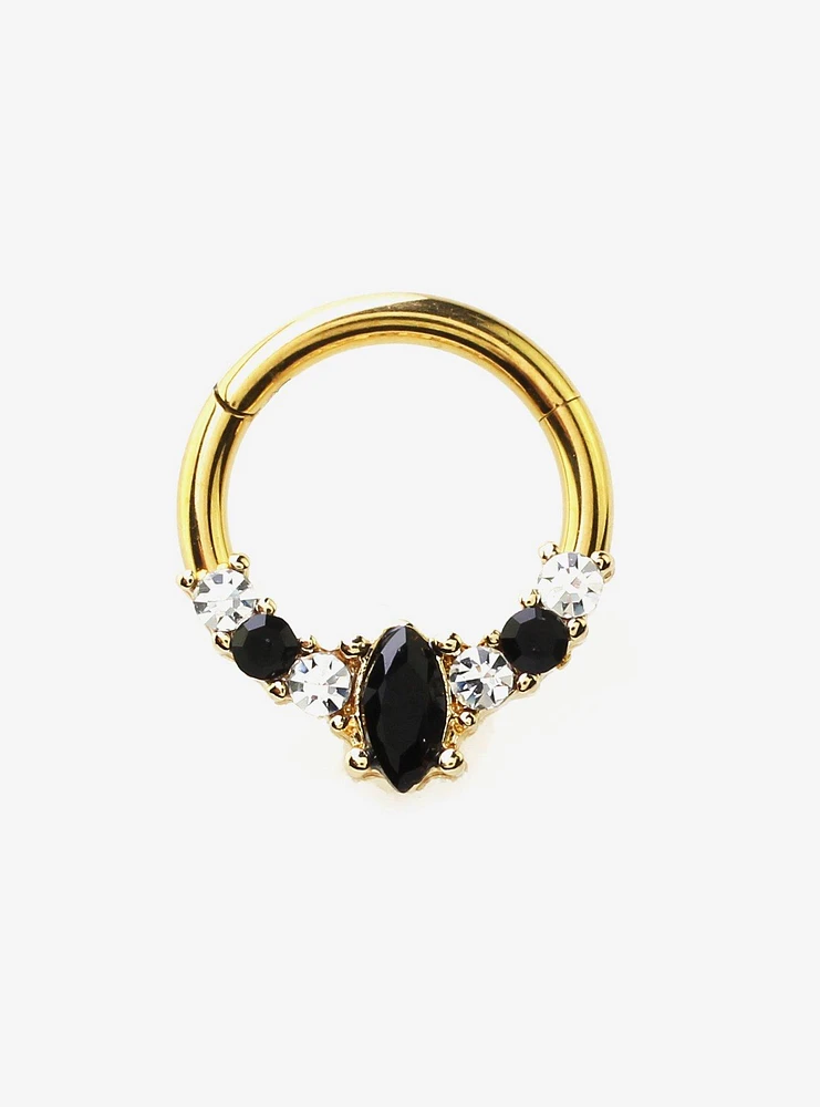 Steel Gold Black & Clear Gem Hinged Clicker