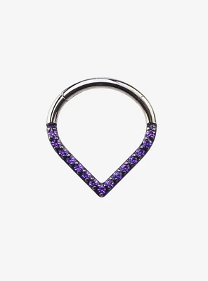 Steel Purple CZ Pointed Hinged Clicker