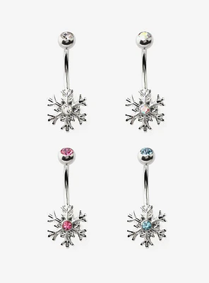 14G Steel Silver Snowflake Navel Barbell 4 Pack