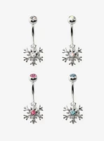 14G Steel Silver Snowflake Navel Barbell 4 Pack