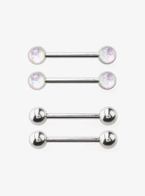 14G Steel Silver Opal Nipple Barbell 4 Pack