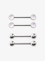 14G Steel Silver Opal Nipple Barbell 4 Pack