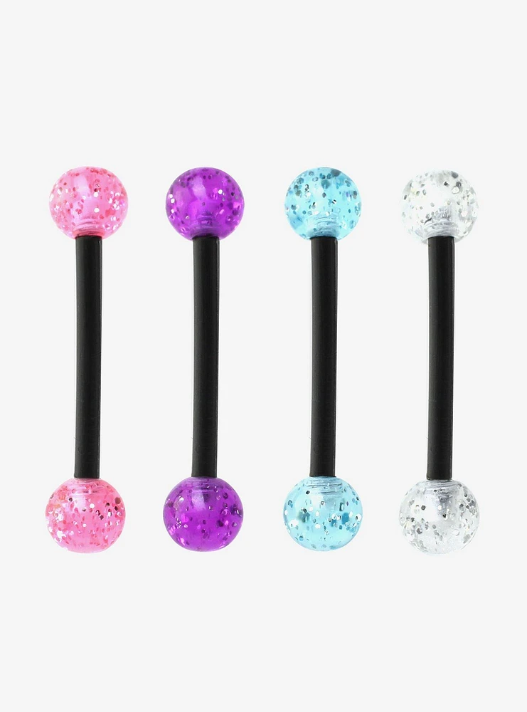 Steel Multicolor Glitter Tongue Barbell 4 Pack