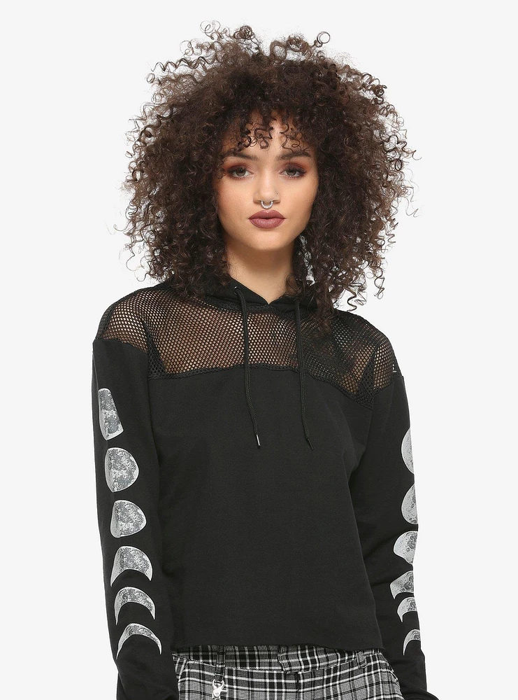 Moon Phases & Mesh Girls Crop Hoodie