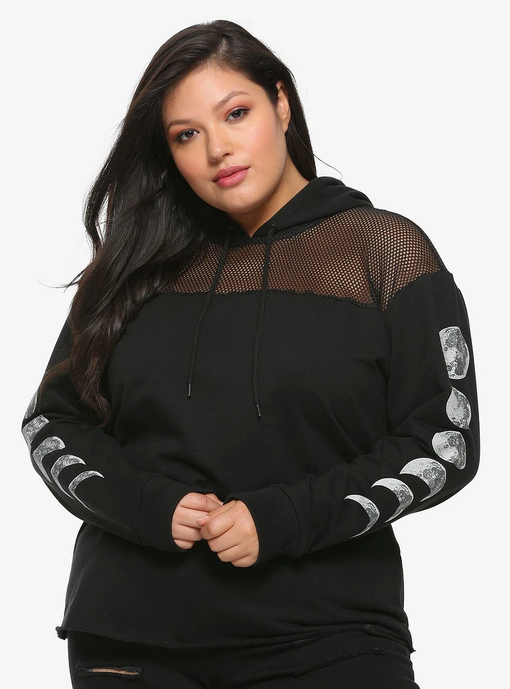 Moon Phases & Mesh Girls Crop Hoodie Plus