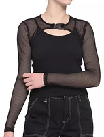 Black Fishnet Buckle Twofer Girls Top