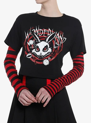 Social Collision Twisted Rabbit Stripe Girls Long-Sleeve Twofer